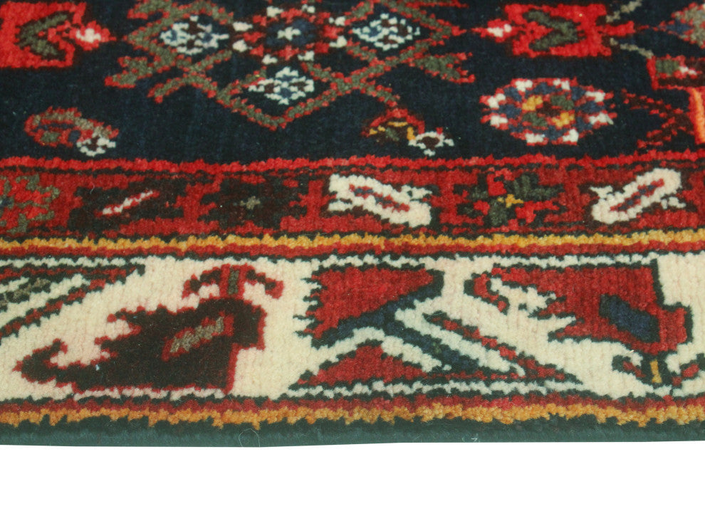 Fine Vintage Distressed Judie Navy/Red Runner, 3'3 x 14'7