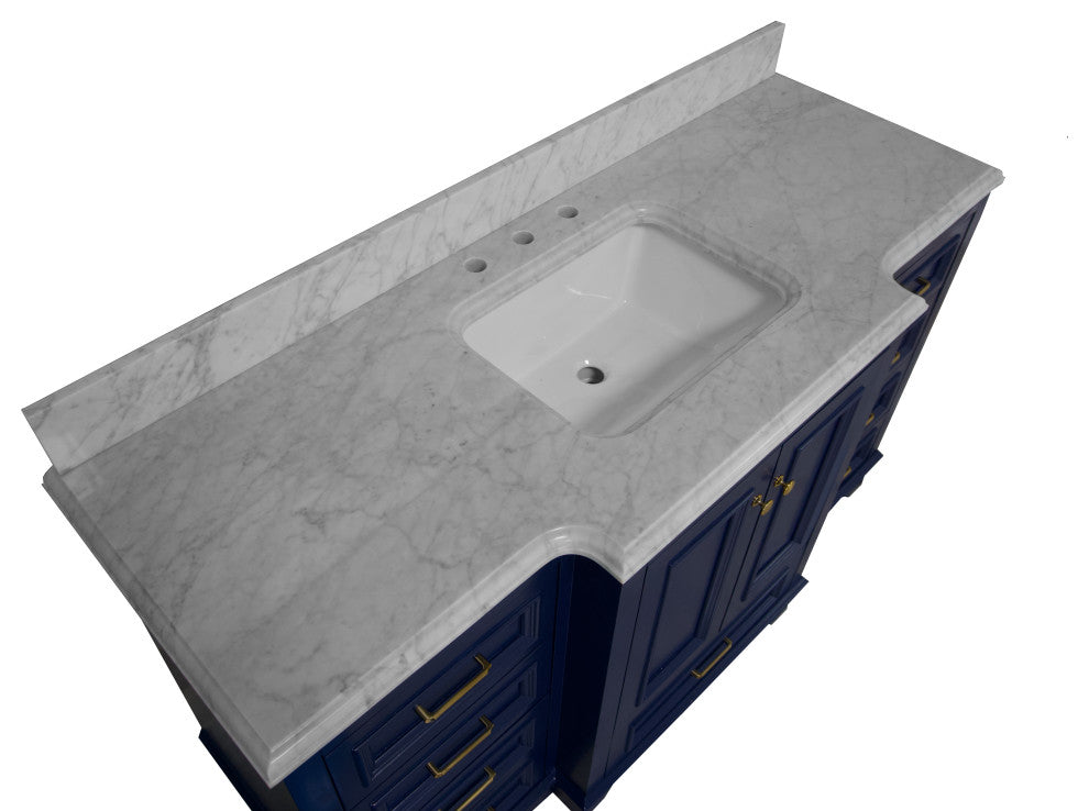 Nantucket 60" Bath Vanity, Royal Blue, Carrara Marble, Single Vanity
