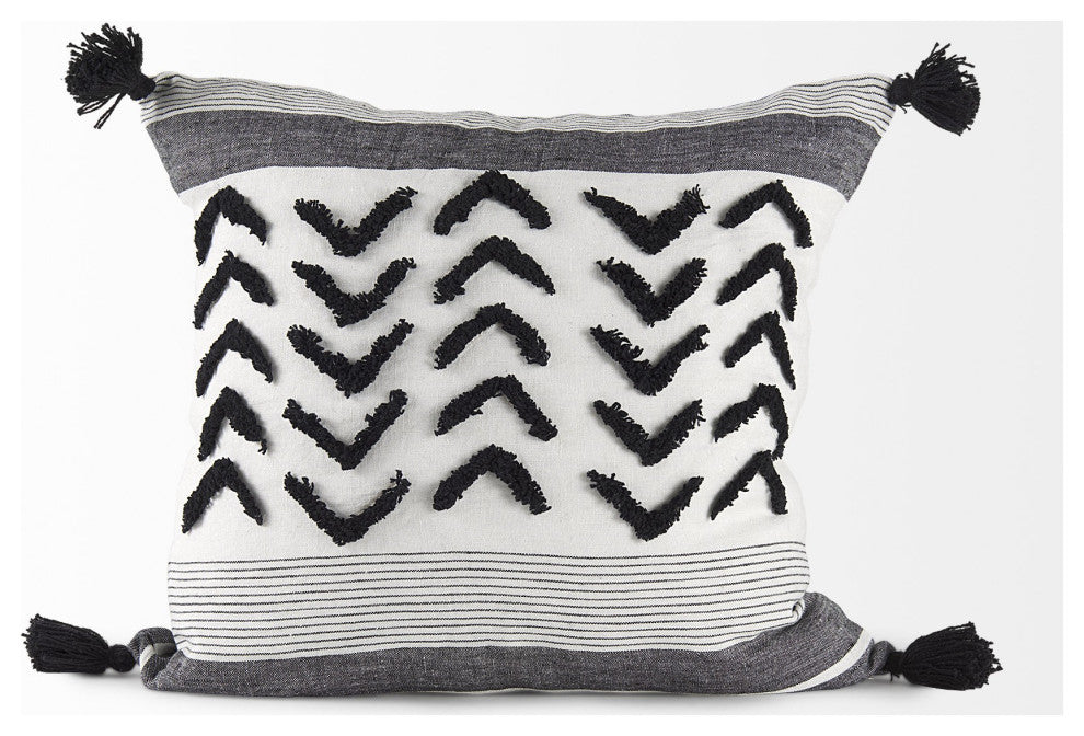 White and Gray Fringed Pillow Cover