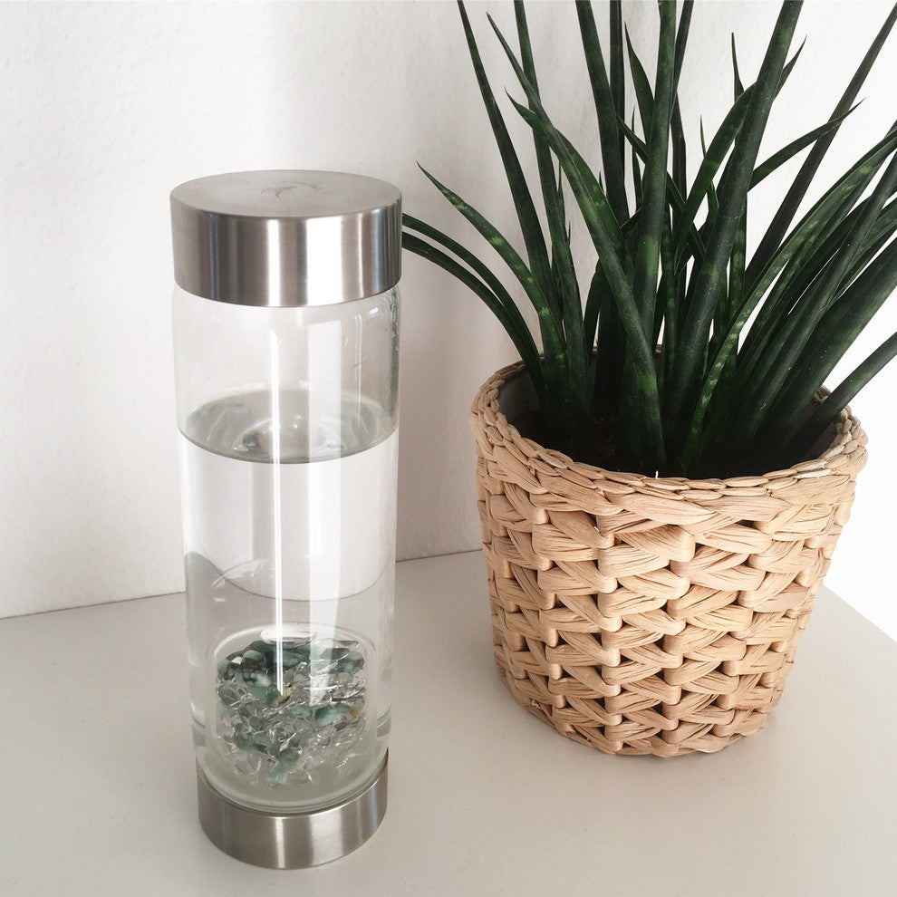 Water Bottle, VitaJuwel ViA Gemwater Bottle, White Loop Caps, Ayurveda