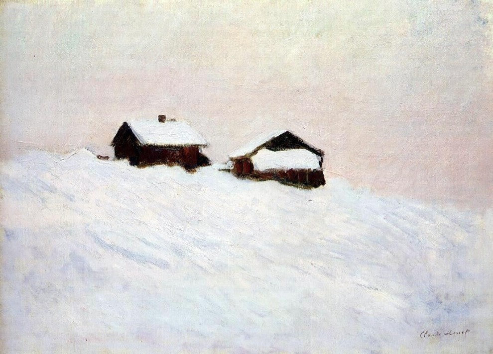Claude Oscar Monet Houses in the Snow, 18"x27" Wall Decal Print