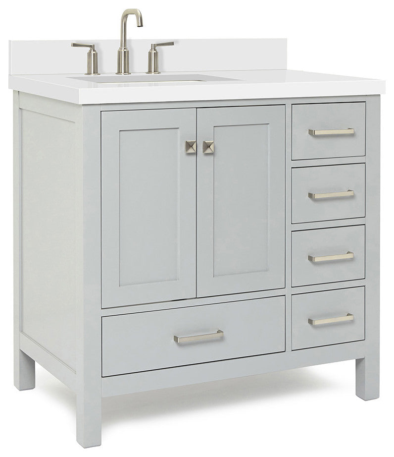 ARIEL Cambridge 37" Left Offset Rectangle Sink Gray Bathroom Vanity Quartz Top