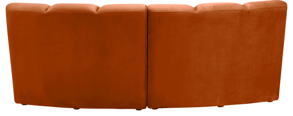 Infinity Channel Tufted Velvet Modular Chair, Cognac, 2 Piece
