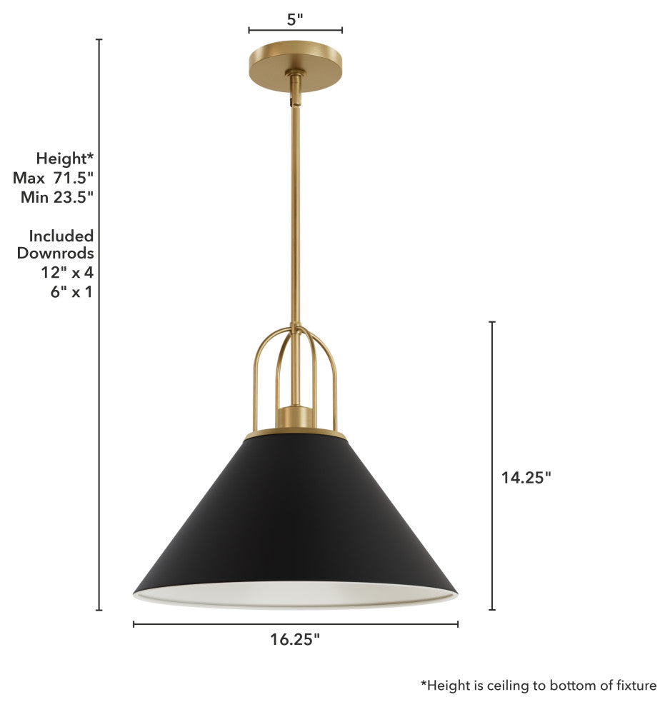 Carrington Isle Flat Matte Black and Luxe Gold 1 Light Pendant