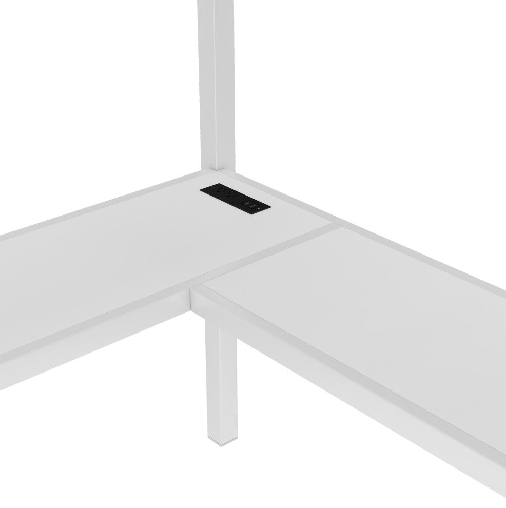 Gewnee Queen Size Loft Bed with L-shaped Desk and USB