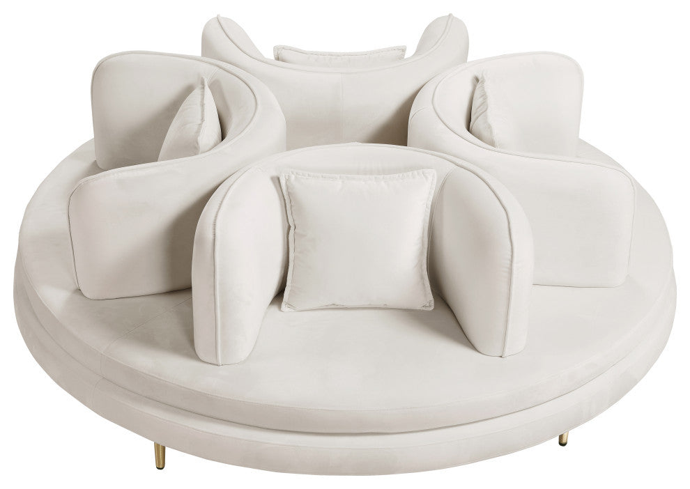 Circlet Velvet Upholstered Roundabout Sofa, Cream