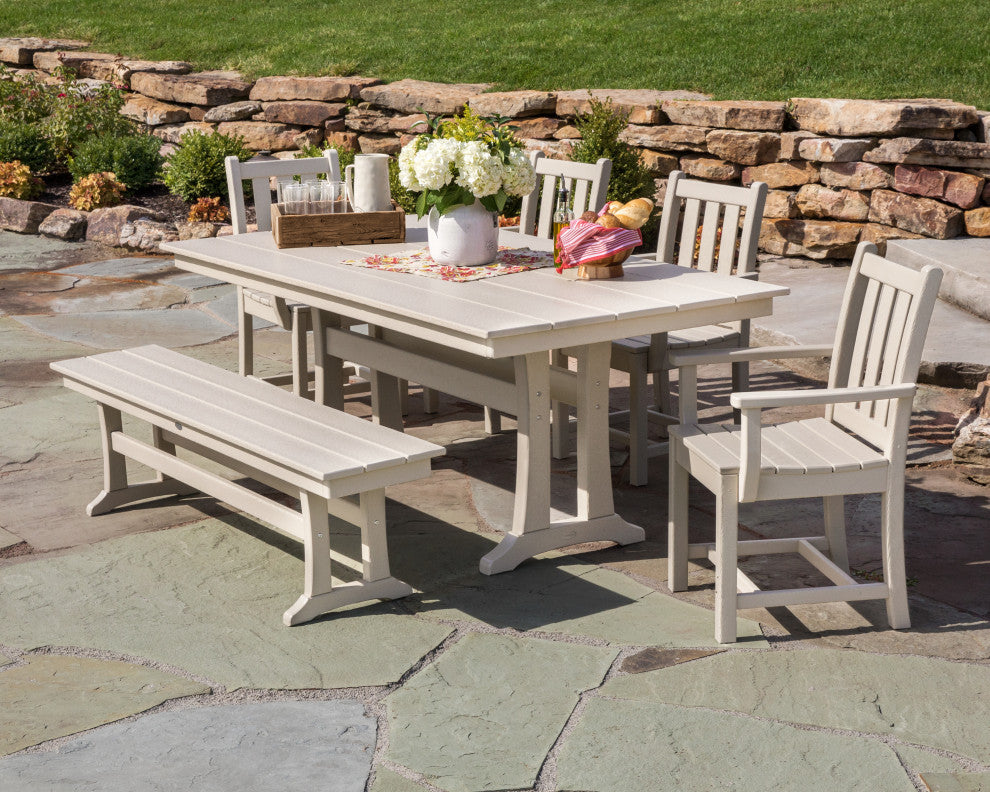 POLYWOOD Traditional Garden 6-Piece Farmhouse Dining Set with Bench