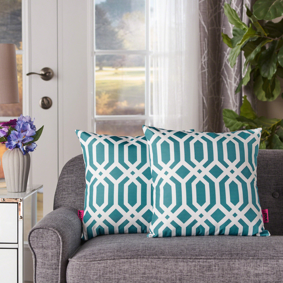 GDF Studio Raylan Indoor Dark Teal Arabesque Patterned Square Throw Pillow, Set