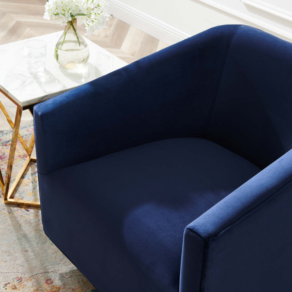 Armchair Accent Swivel Chair, Velvet, Gold Dark Blue, Modern, Lounge Hospitality