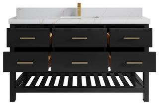 Parker 60" Single Sink Bath Vanity, Black 2" Calacatta Sienna