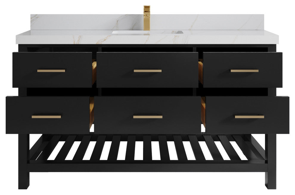 Parker 60" Single Sink Bath Vanity, Black 2" Calacatta Sienna
