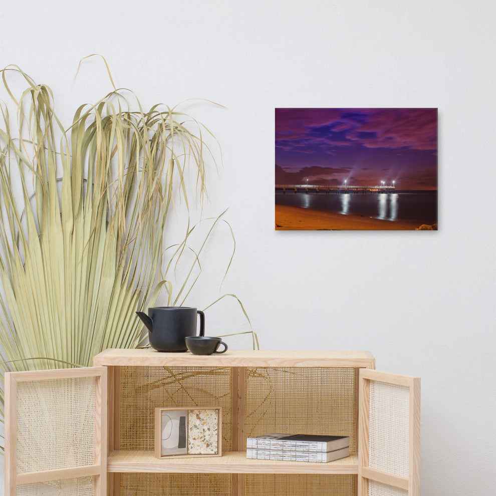 The Pier at Woodland Beach Night Photography Canvas Wall Art Print, 18" X 24"