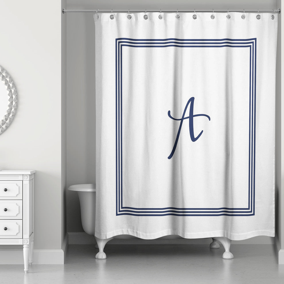 Navy and White Monogrammed Shower Curtain, A