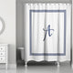 Navy and White Monogrammed Shower Curtain, A