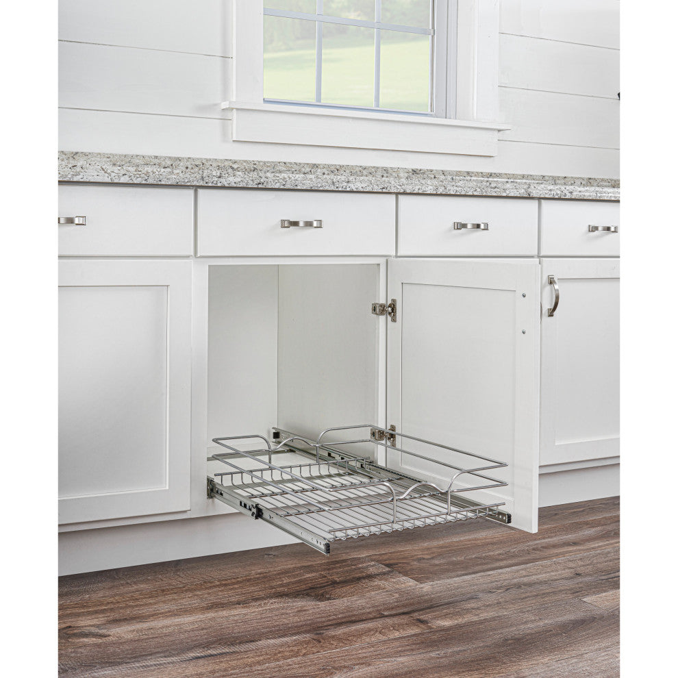 Single Tier Bottom Mount Pull Out Steel Wire Organizer, 18"