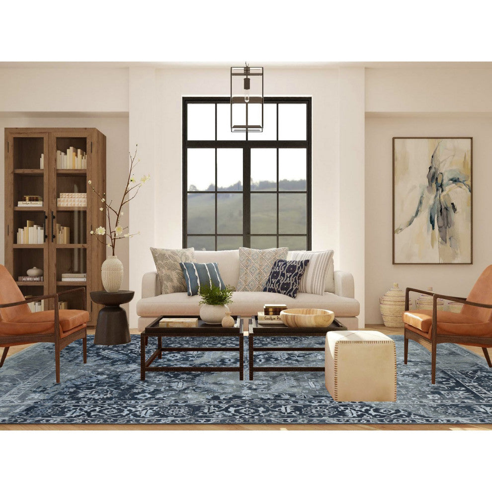 Gray Wool And Silk Broken and Erased Heriz Design Hand Knotted Rug 9'x11'10"