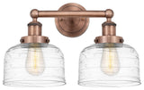 Edison Large Bell 2-Light 16" Vanity Light, Antique Copper, Clear Deco Swirl
