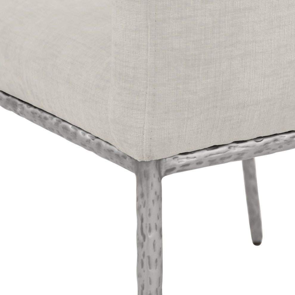 Reeves Upholstered Dining Chair, Cream, Chenille , AC, Brushed Silver, Set of 2