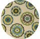 HomeRoots 7' Ivory Indigo and Lime Medallion Disc Indoor Outdoor Area Rug