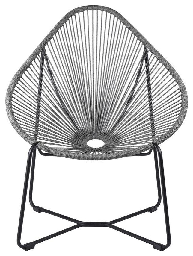 Acapulco Indoor Outdoor Steel Papasan Lounge Chair with Grey Rope