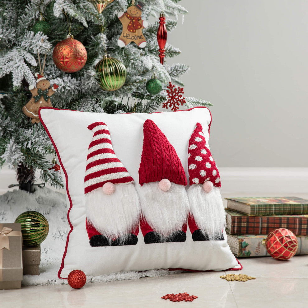 18"Lx18"W 3D Heavy Knitted Gnome Pillow