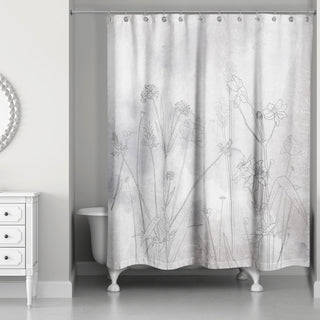 Navy Wildflower Sketch 71x74 Shower Curtain
