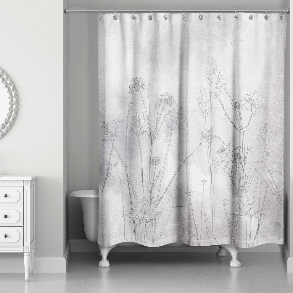 Navy Wildflower Sketch 71x74 Shower Curtain
