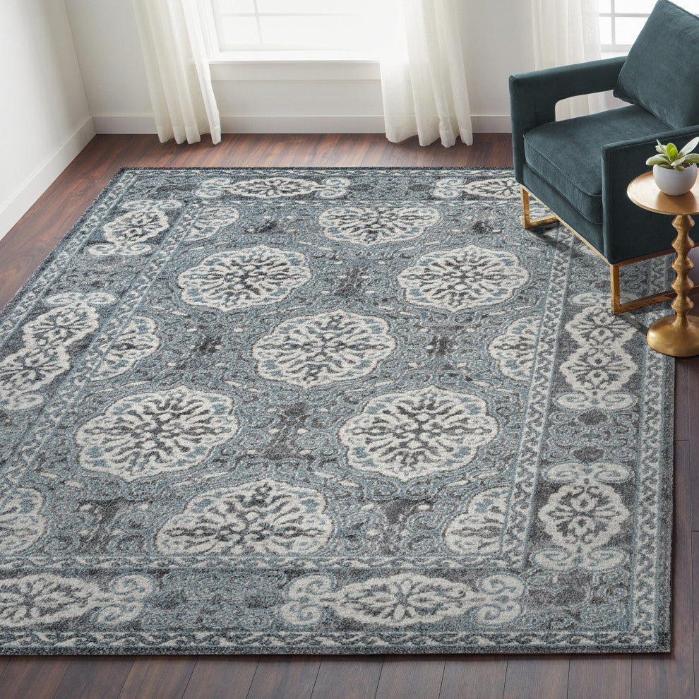 Alessana Banbury Bordered Area Rug, Blue, 5'1"x7'6"