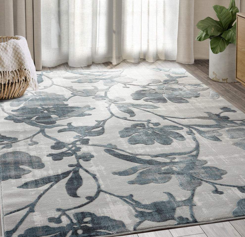 Abani Nova NOV180A Modern Grey and Blue Floral Area Rug