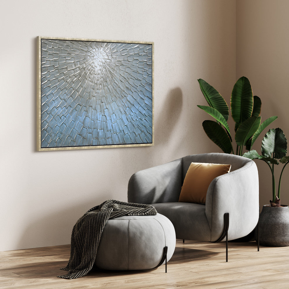 Silver Ice Textured Metallic Hand Painted Abstract Wall Art, 30"x40"