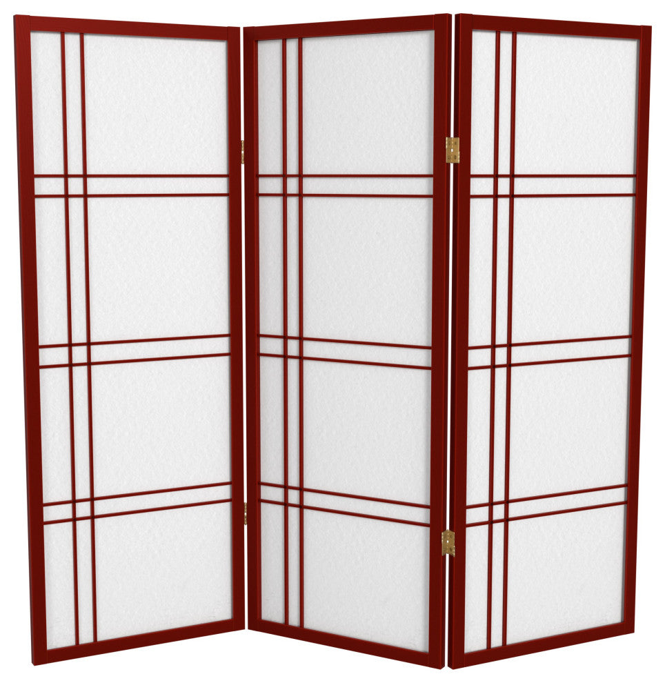 4' Tall Double Cross Shoji Screen, Rosewood, 3 Panels