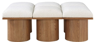 Pavilion Boucle Fabric Upholstered 6-Piece Modular Bench, Cream, Walnut Finish