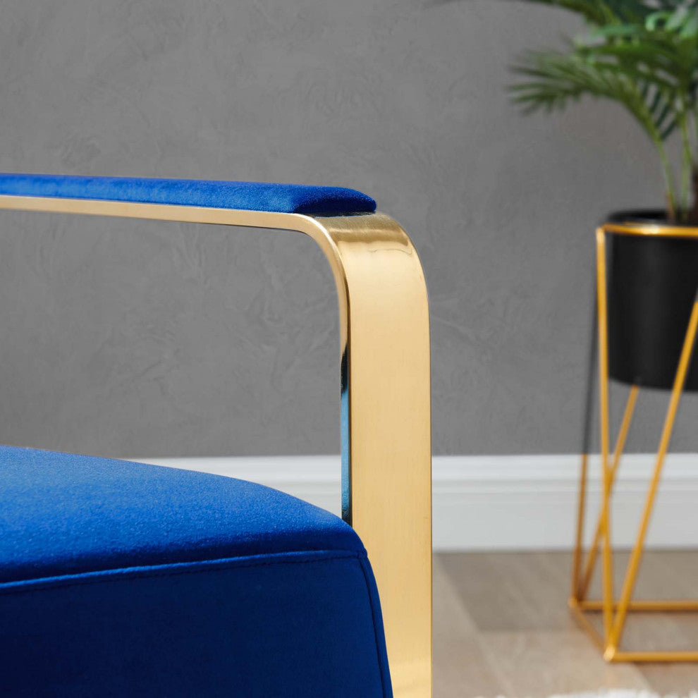 Accent Chair, Velvet, Metal, Gold Blue Navy, Modern, Living Lounge Hospitality