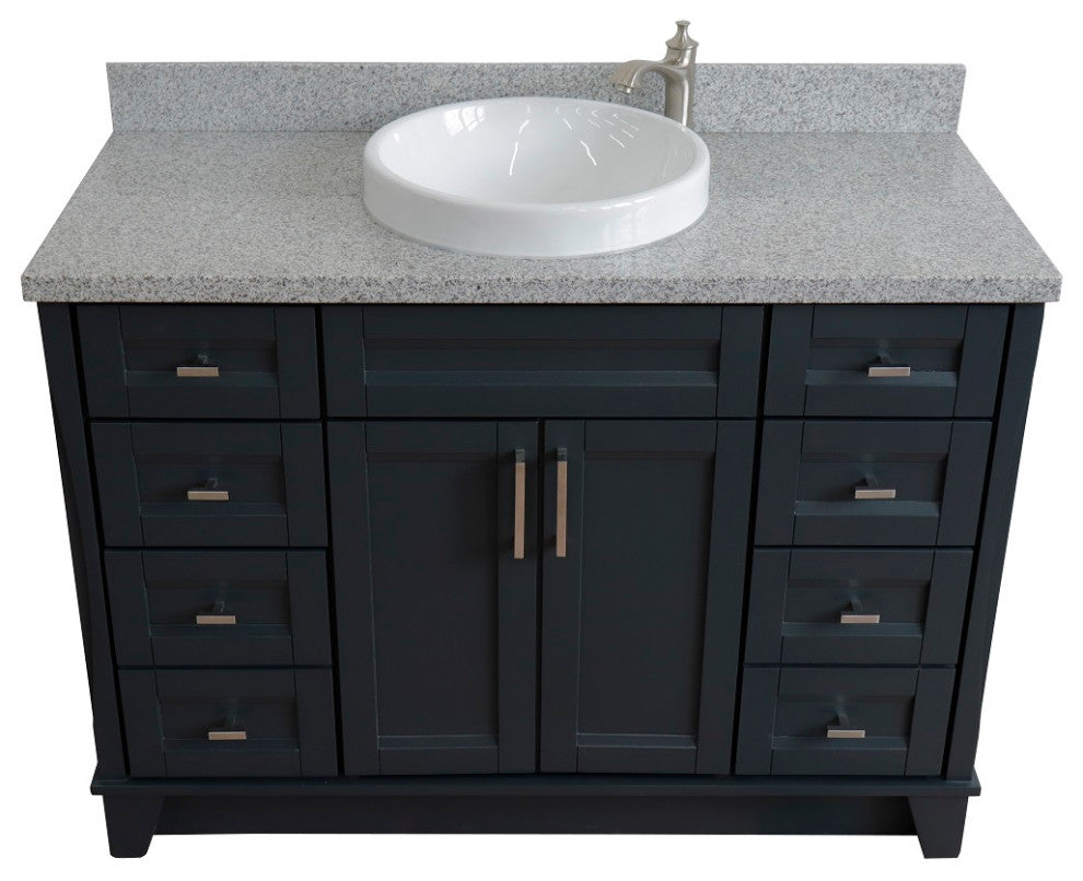 49" Single Sink Vanity, Dark Gray Finish With Gray Granite And Round Sink