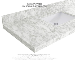Elizabeth Oak 36" Center Sink Vanity, White 2" Carrara Marble