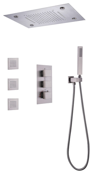 Thermostatic Shower System With Multi Function LED Shower Head, Brushed Nickel