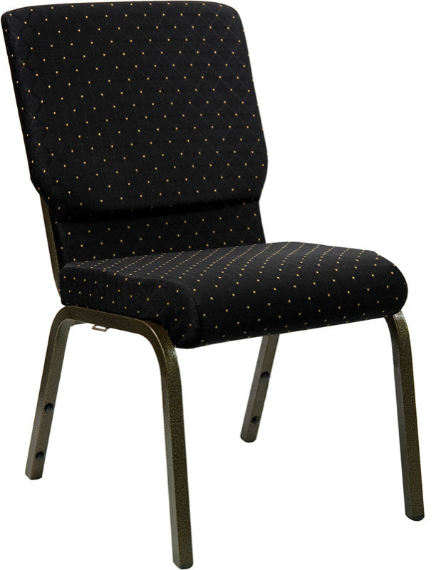 18.5''W Stacking Chair in Black Dot Patterned Fabric-Gold Vein Frame