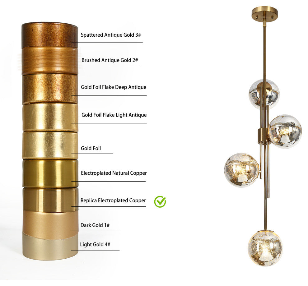 LNC Crithmum 4-Light 13" Modern Mercury Globe Glass Kitchen Island Light, Brass