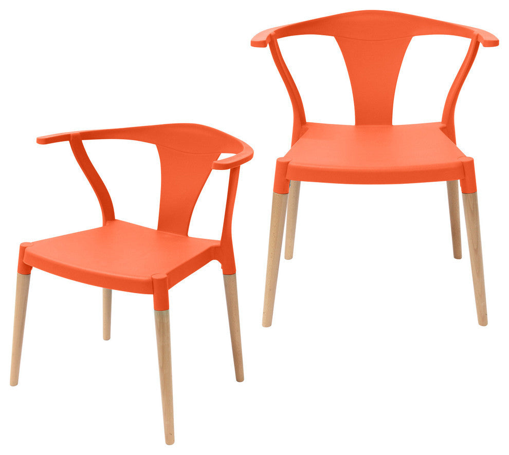 Icon Series Modern Dining Arm Chairs With Beech Wood Leg, Set of 2, Orange
