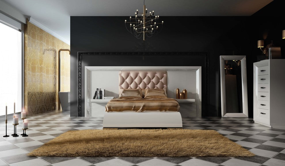 Md Sophie 44 Special Headboard Bedroom Set, Glossy White, Queen