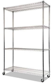 Complete Wire Shelving Unit With Caster, 4-Shelf, 48"x18"x72", Silver