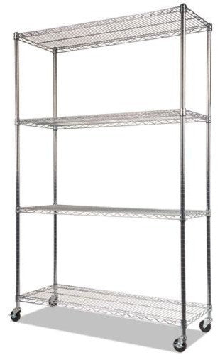 Complete Wire Shelving Unit With Caster, 4-Shelf, 48"x18"x72", Silver