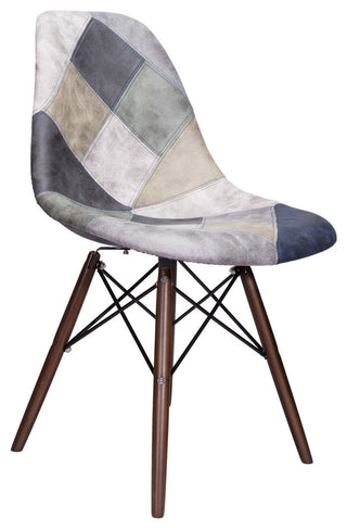 Patch Leatherette Upholstery DSW Dining Side Chair, Dark Walnut Leg, Blue/Gray