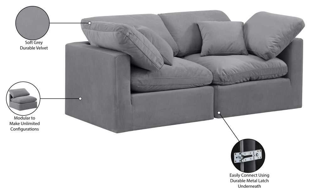 Indulge Upholstered Modular Sofa, Grey, 2-Piece: 2 Corner Chair, Down Stuffed Velvet