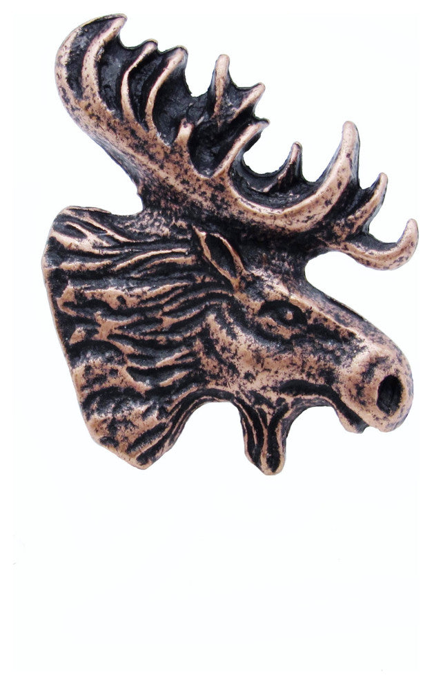 Moose Head Right Facing Cabinet Knob, Antique Copper