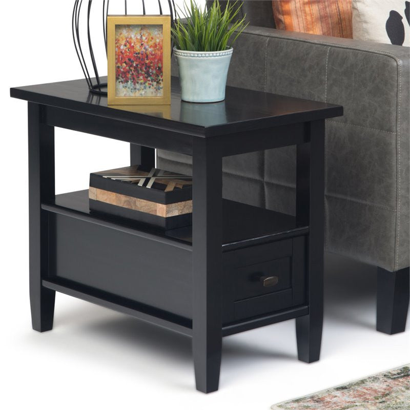 Warm Shaker Solid Wood 14 Inch Wide Rectangle Narrow Side Table In Black