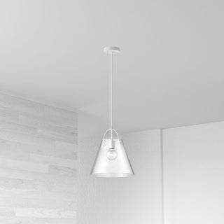 1-Light Incandescent Pendant, Matte White With Clear Glass
