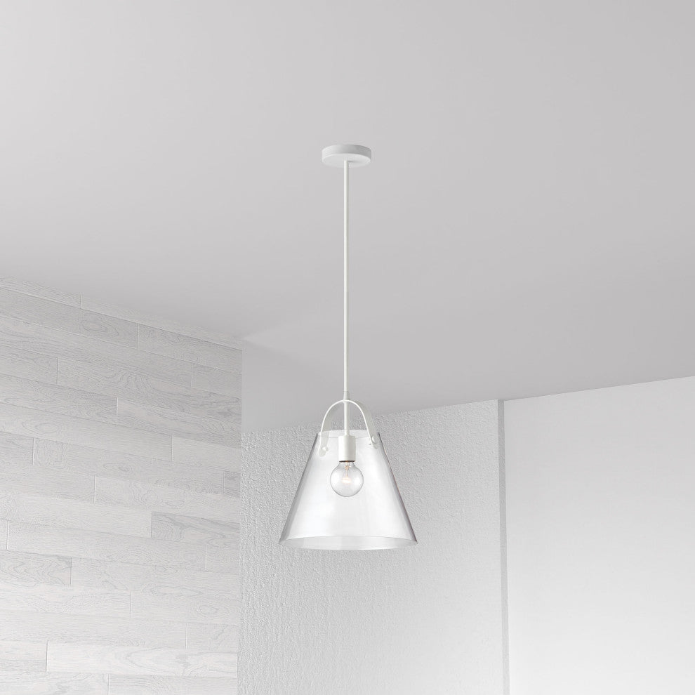 1-Light Incandescent Pendant, Matte White With Clear Glass