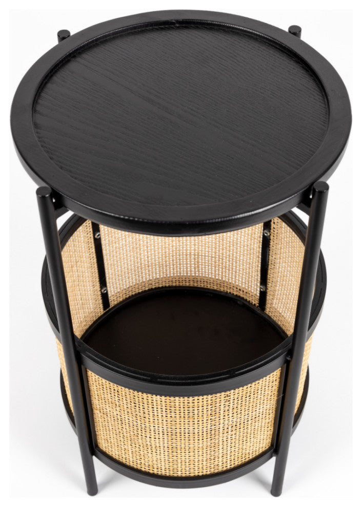 Rattan Accented Side Table | DF Makoto, Black