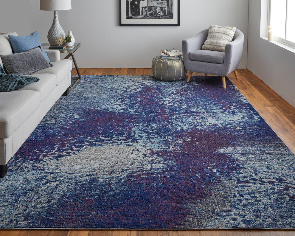 Weave & Wander Adelmo Abstract Contemporary Rug, Blue/Purple, 7'10"x10'